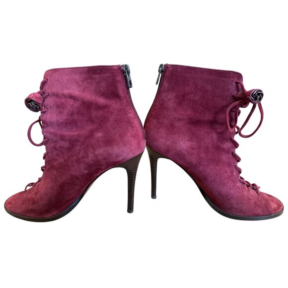 Coach Burgundy Suede Peep-Toe Lace-Up Stiletto Booties Size 9 - Picture 3 of 10
